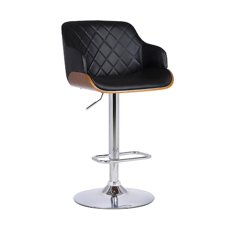 Armen Living Toby Black Faux Leather Adjustable Height Swivel Walnut Wood and Chrome Bar Stool LCTOSWBAWABL